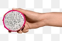 Woman holding a sliced dragon fruit design resource 