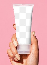 Woman holding a cream tube container mockup 