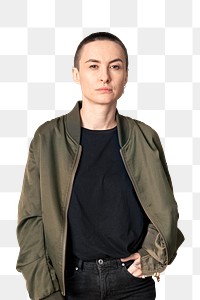 Skinhead woman in studio shoot transparent png