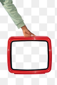 Hand holding a red retro television transparent png