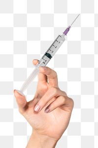 Hand holding a syringe transparent png