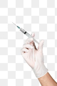Hand wearing a white glove holding a syringe  transparent png