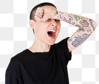 Skinhead woman screaming studio shoot transparent png