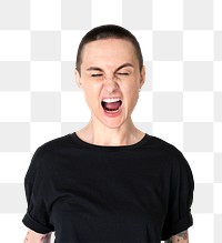 Skinhead woman screaming studio shoot transparent png