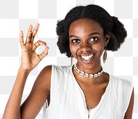 Happy black girl showing an ok hand gesture transparent png