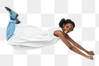 Cheerful black woman in a flying pose transparent png