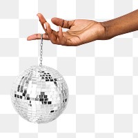 Woman holding a shiny silver disco ball transparent png