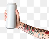Hand holding a white aluminum can transparent png