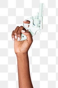 Hand holding gun raising up transparent png