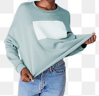 Black woman in a blue sweater transparent png