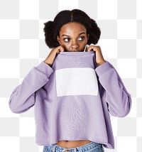 Black woman in a purple sweater transparent png
