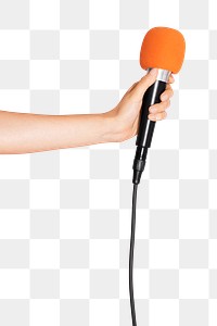Hand holding a microphone transparent png