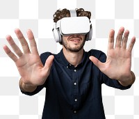 Young man using a VR headset transparent png