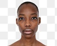 African woman png transparent, face portrait with skinhead