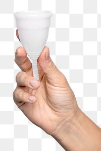Hand holding white menstrual cup transparent png