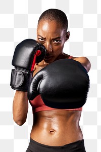 Fit black woman ready for a boxing match transparent png