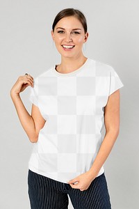 Cheerful woman wearing t-shirt transparent png