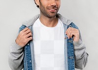 Man in a half denim hoodie jacket transparent png