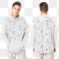 Png man wearing printed hoodie for winter apparel shoot