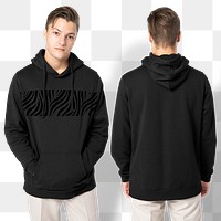 Png man wearing black hoodie for winter apparel shoot