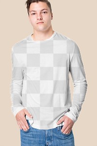 Png long sleeve tee mockup transparent men’s apparel studio shoot