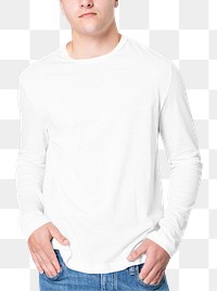 Png man mockup in white long sleeve tee with design space