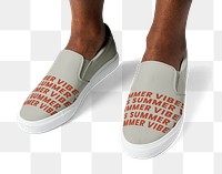 Png leather slip-on sneakers mockup gray with summer vibes print