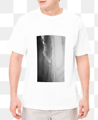 Png mockup man in abstract grayscale printed t-shirt transparent background