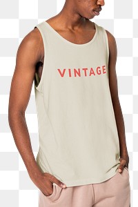 Png tank top cream mockup vintage men&rsquo;s summer apparel shoot