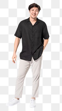 Man png mockup in black shirt casual wear full body