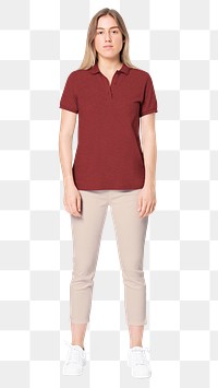 Woman png mockup in polo shirt  casual business wear full body