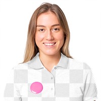 Png polo shirt transparent mockup with pink pin button women&rsquo;s apparel