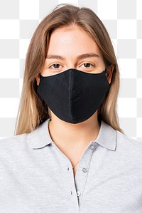 Png woman mockup in polo shirt with face mask in the new normal