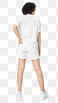 Woman png mockup in white shorts basic wear rear view