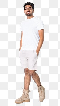 Man png mockup in white t-shirt basic wear full body