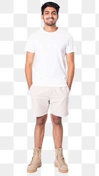 Man png mockup in white t-shirt basic wear full body