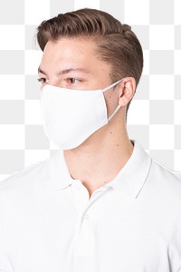 Png man wearing white mask mockup for COVID-19 protection campaign