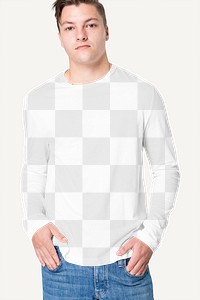 Png long sleeve tee mockup transparent men’s apparel studio shoot