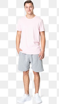 T-shirt png mockup in pink men’s basic wear full body