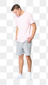 Man png mockup in pink t-shirt basic wear