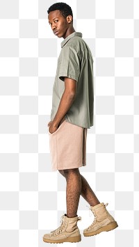 Man png mockup in gray shirt casual wear full body