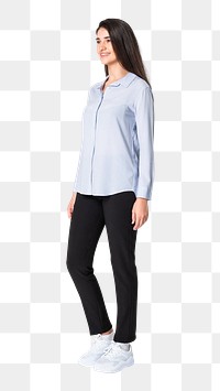 Woman png mockup in blue blouse casual fashion full body