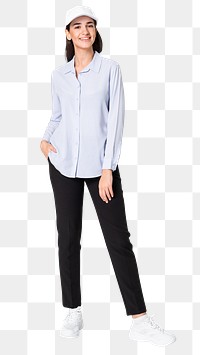 Woman png mockup in blue blouse casual fashion full body