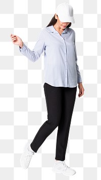 Woman png mockup in blue blouse casual fashion full body