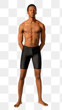 Man png mockup in black swim shorts summer apparel