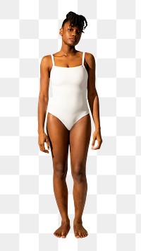 Woman png mockup in white one-piece women’s summer apparel full body