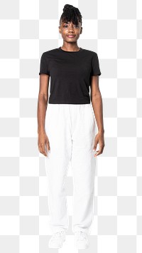 Woman png mockup in white sweatpants street apparel full body