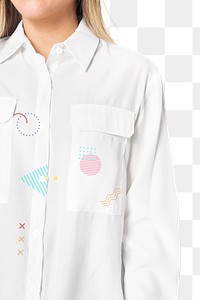 Png women&rsquo;s long sleeve shirt mockup wearing geometric design