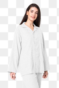 Png woman mockup white pajamas nightwear apparel shoot