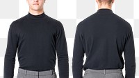 Turtleneck png shirt mockup in black with slacks men&rsquo;s casual business wear